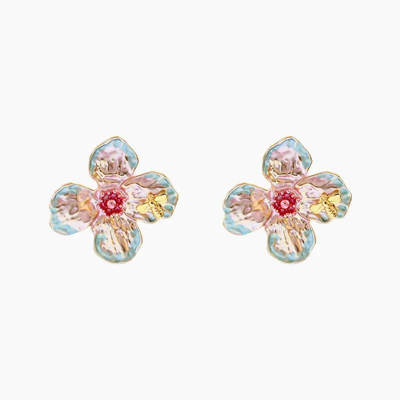 Корейские Металлические серьги гвоздики в виде цветка для женщин и девушек