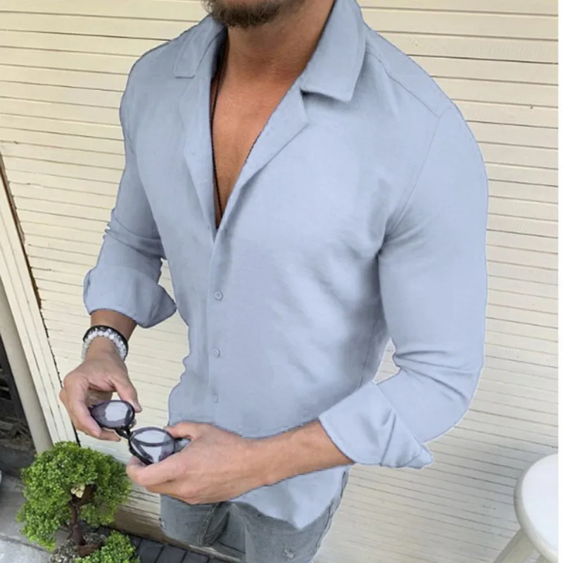 CYSINCOS мужская рубашка брендовая хлопок одноцветная мягкая с длинным рукавом