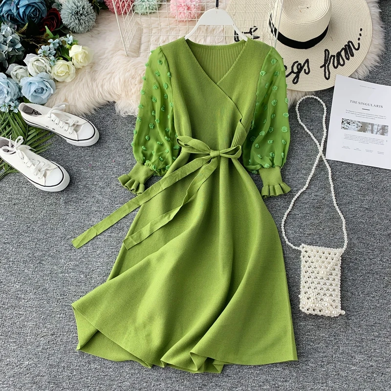 Женское трикотажное платье свитер элегантное шифоновое облегающее с длинным