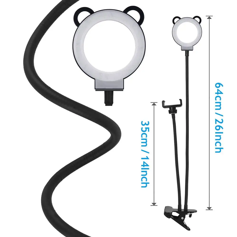 Кольцевой светильник для селфи с держателем сотового телефона и ленивым