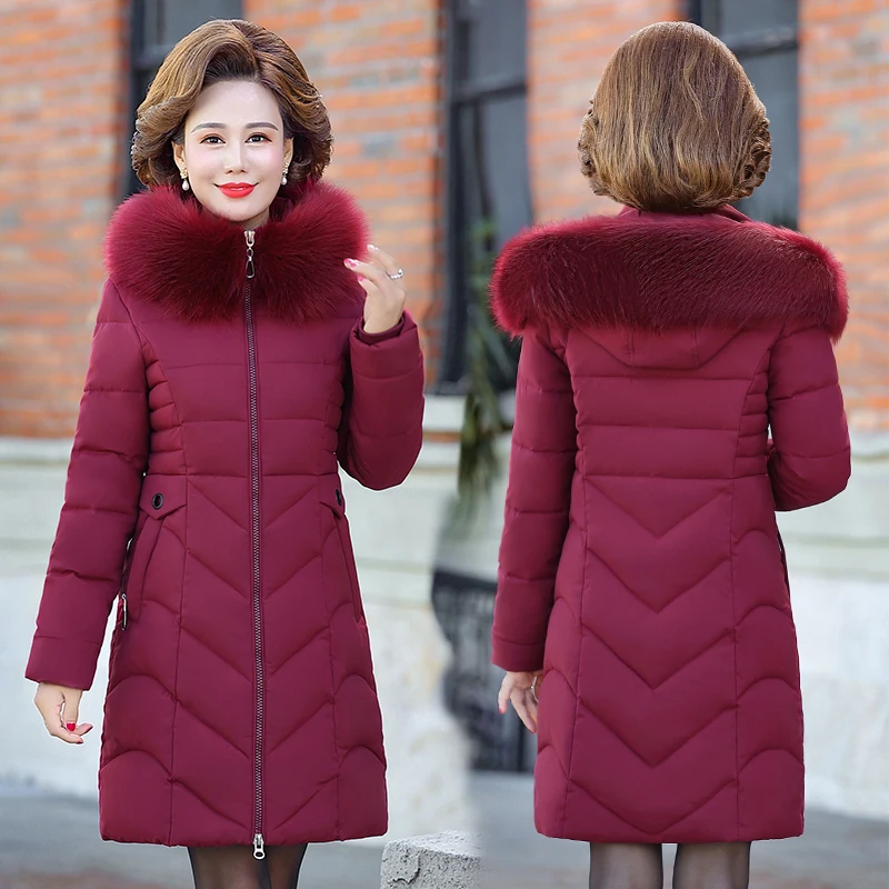 

2020 Plus Size Winter Coat Women Jacket Hooded for Mother High Quality Middle-aged Woman Parkas Fur Collar Black Outwear L-5XL