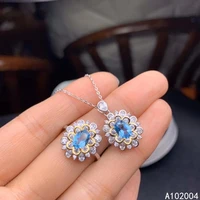 kjjeaxcmy fine jewelry 925 sterling silver inlaid natural gemstone blue topaz female ring pendant set luxury support test