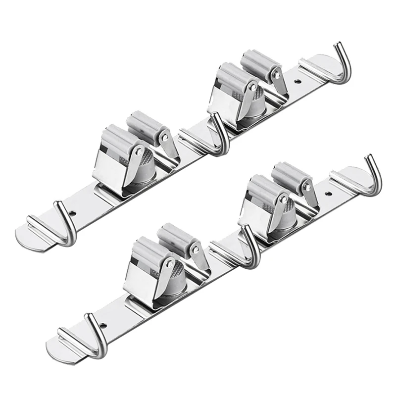 

2 шт. держатель для швабры, настенный инструмент из нержавеющей стали для кухни, гаража, сада, ванной комнаты (2 стойки 3 крючка)