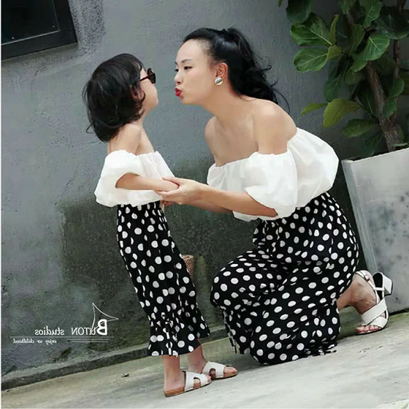 Новое поступление на лето 2020 модный костюм в горошек из 2 предметов для девочек