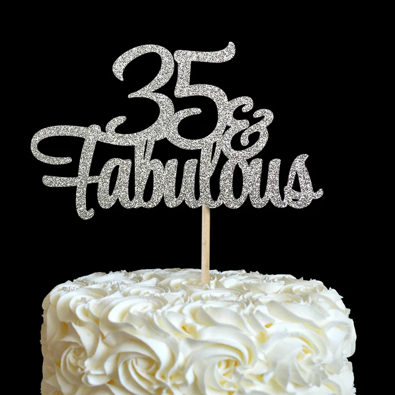 

35 & Fabulous Cake Topper 35 Birthday Cake Topper- 35th Party Cake,Gold Glitter Script Decoration