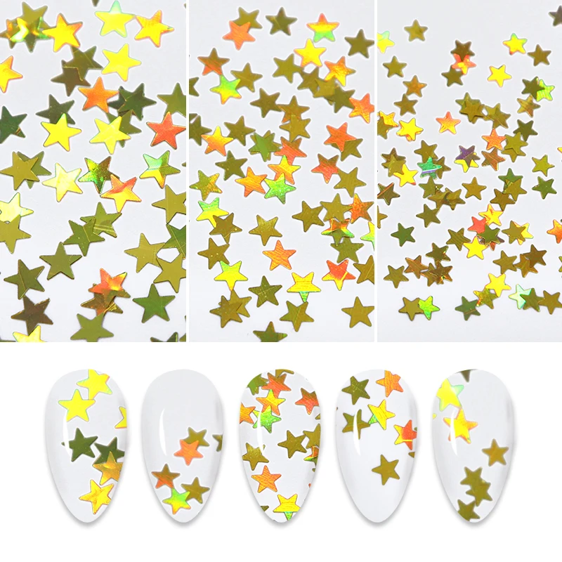 

Holographic Gold Silver Star Moon Shape Nail Glitter Sequins Laser Sparkly Flake For Manicure Polish Nails Accessoires RK140147