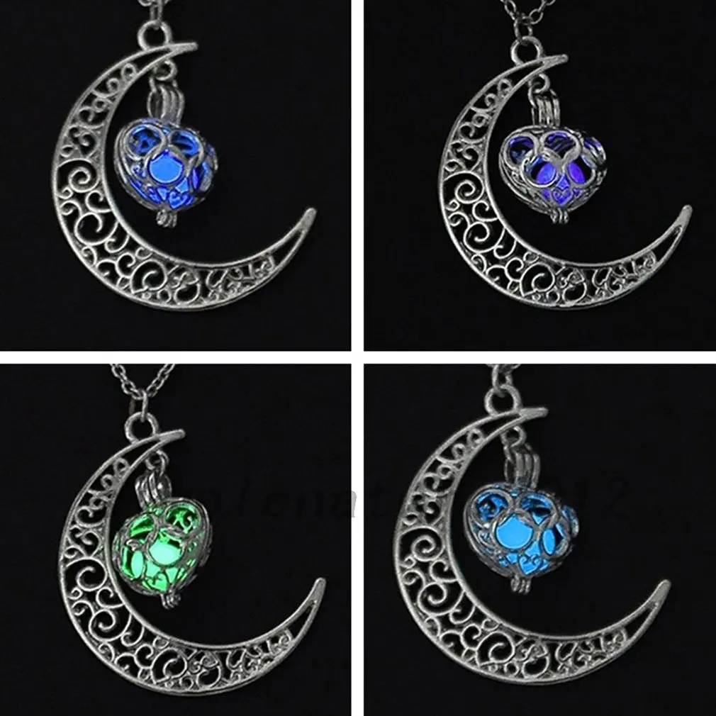 

European And American Hollow Luminous Necklace Luminous Necklace Heart-Shaped Luminous Moon Starry Necklace Moon Shape 2020