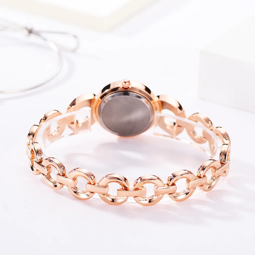 Бизнес Стиль женские часы модные кварцевые наручные розовое золото полый