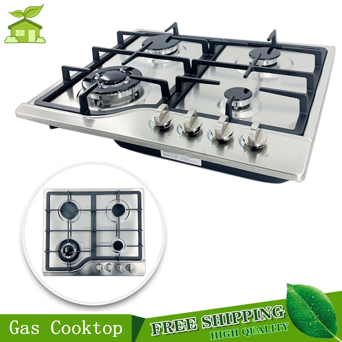 

Natural/Propane Gas Cooktop Built-in 4-Burner Gas Cooktop LPG/LNG Cooker Stainless Steel Kitchen Cooktop Stove Cooking Appliance