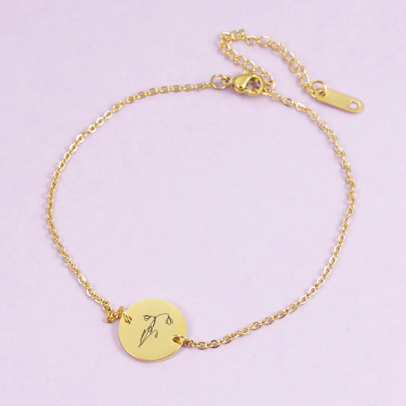 Браслет из нержавеющей стали с именем рождения и цветка