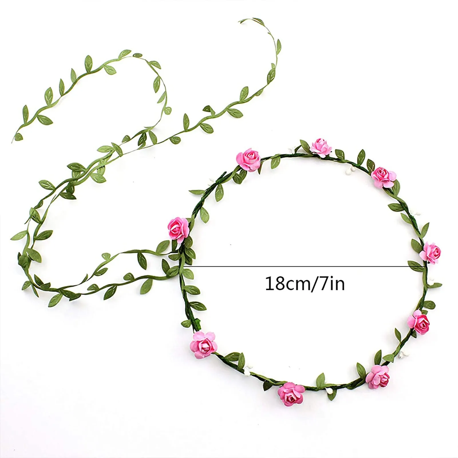 

8pcs Sweet Imitation Paper Flower Wreath Headdress Hair With Cloth Leave Hair Decoration Wedding Seaside Rose Accessories #632