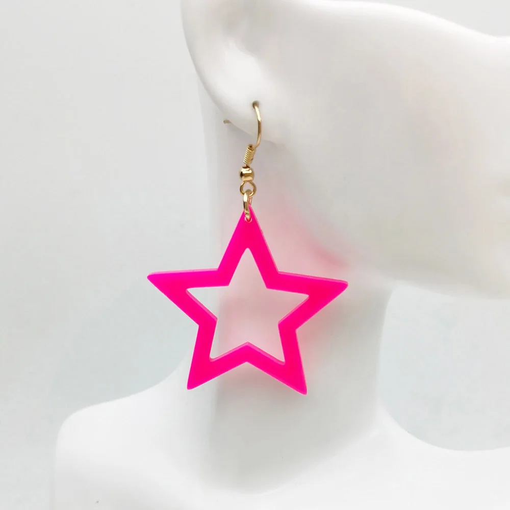 

Elegant Fluorescent Resin Acrylic Star Drop Earrings For Women Girls Colorful Jewelry Accessories Holiday Party Gift
