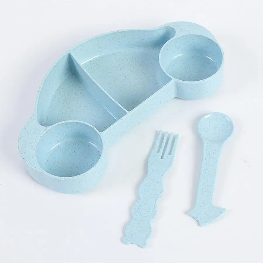 3PCS Wheat Straw Plastic Bowl Tableware Set Baby Dishes Kids Dinner Plate Eating Dinnerware Cartoon Fork Spoon Fruit | Мать и ребенок