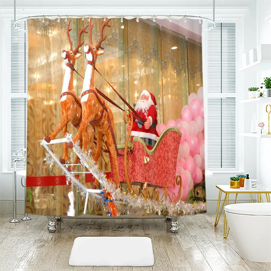 Рождественские занавески для душа с 3d рисунком Санта-Клауса и дерева