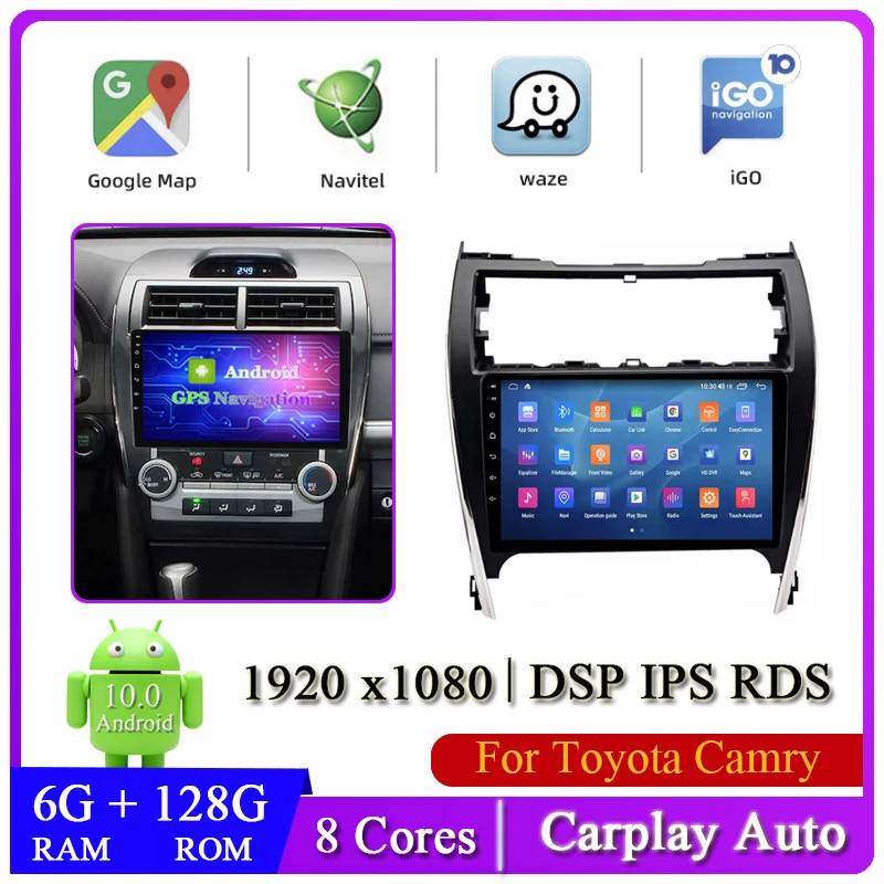 

Автомобильный мультимедийный DVD-радиоплеер Android 10 для Toyota Camry 2011 ~ 2019, автомобильная навигация Carplay, GPS, аудиоголовное устройство RDS DSP NAVI