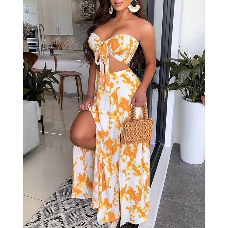 

Women's new spring and summer 2021 sexy tube top slim two-piece suit skirt dress