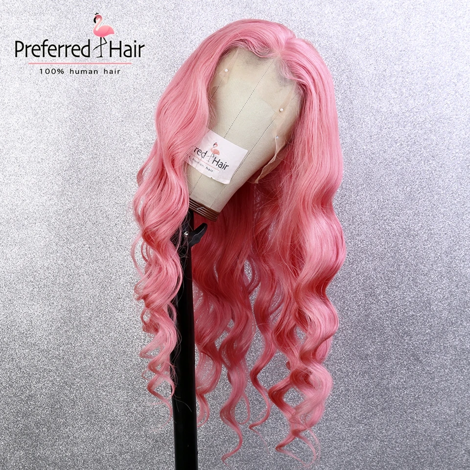 Предпочтительный бразильский парик Remy полный кружевной розового цвета