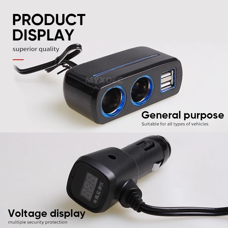 Тройная Розетка от 1 до 2+ 3 USB источник питания Автомобильное зарядное устройство с синим светильник автомобильный адаптер аксессуар DC12V
