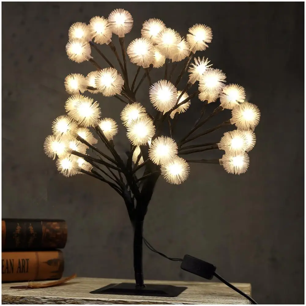 LED Snow Tree Night Lights Table Lamps Fairy Optical Fiber Christmas Party Indoor Home Decor Holiday Lighting