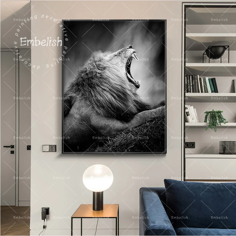

Embelish Black And White Wild Animals Lion Posters For Living Room Modern Home Decor HD Print Canvas Painting Bedroom Pictures