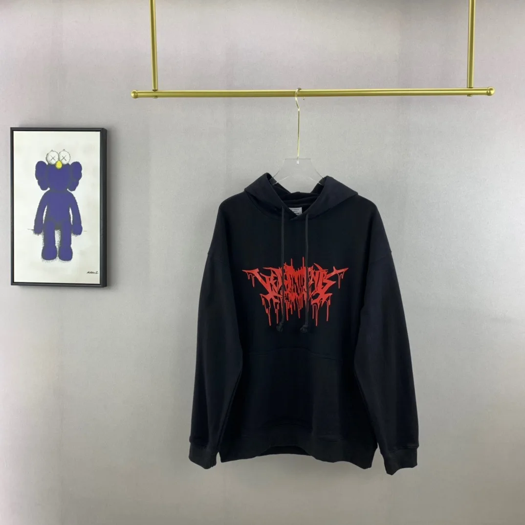 

VTM Black Hoodie Men Women VTM 1：1 High Quality Casual Long Sleeve Sweater Black Flame Logo Hoodies