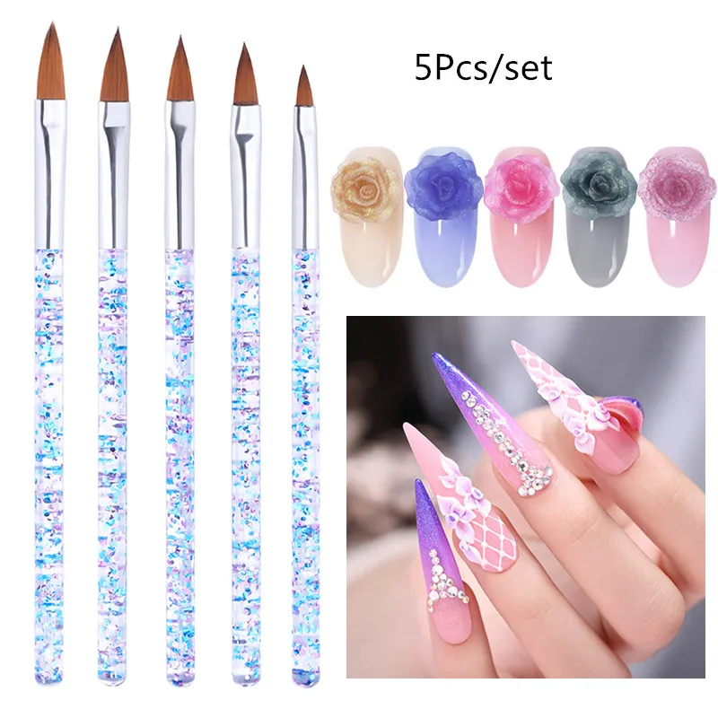 Carving Brush Set UR сахарный акриловый порошок 15 мл перламутровый мерцающий резьба Типсы для ногтей с напылением удлинитель Французский ногтей полимерный порошок натуральный сухой DIY - Цвет: Carving Brush Set
