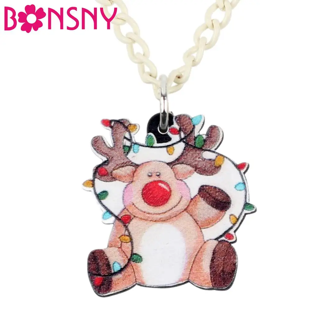 Bonsny акриловые рождественские милые оленьи рога Олень Ожерелье кулон чокер