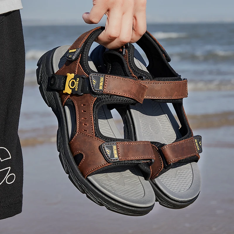 

Classics Style Men Sandals Outdoor Summer Shoes Anti-Slippery Beach Shoes Men Comfortable Soft Genuine Leather Luxury Sandals
