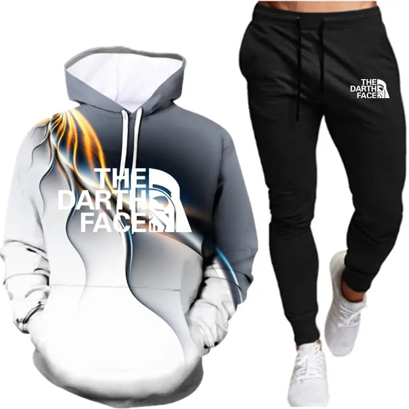 Костюм спортивный мужской с 3D принтом кофта капюшоном и спортивные штаны пуловер