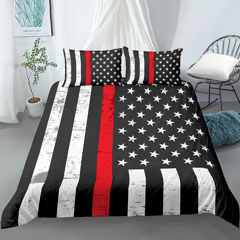 

2/3pcs Classical Red White Stripes Stars Pattern Bedding Set for Bedding Room Duvet Cover Quilt Cover US EU Single Double Size