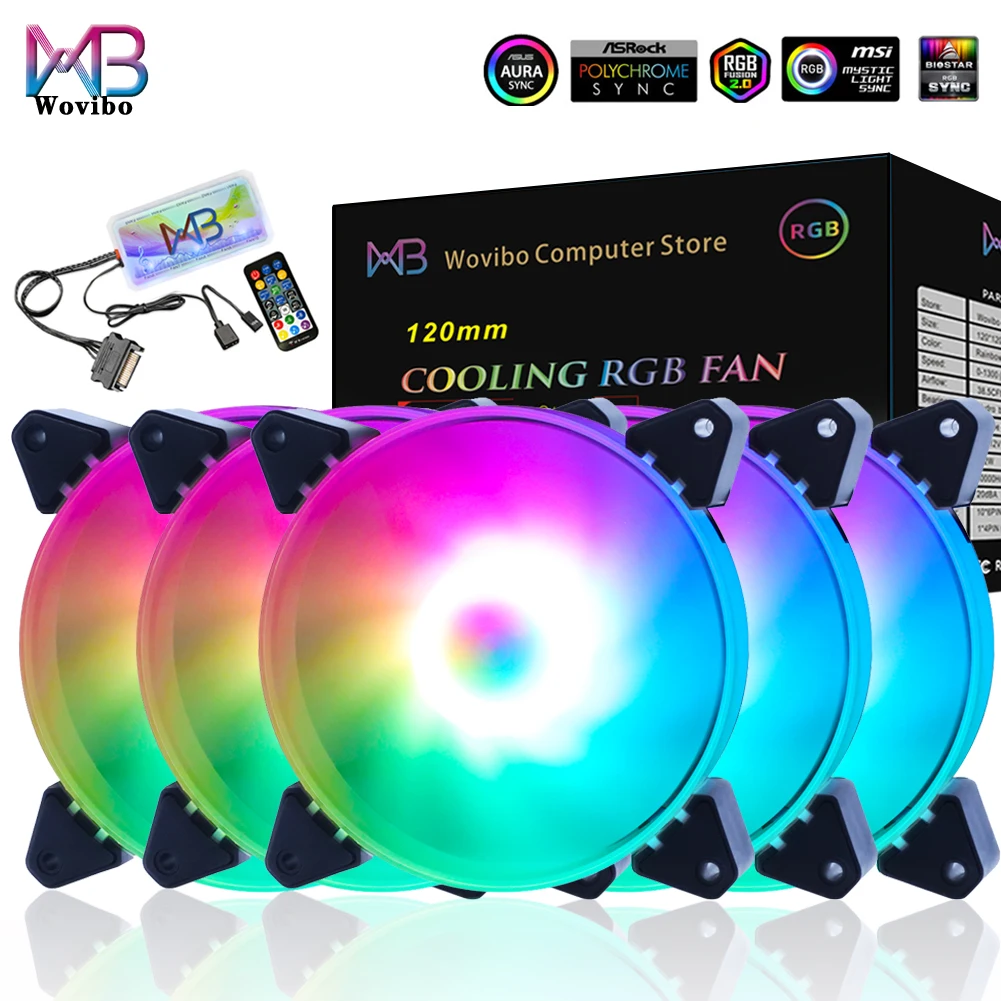 Wovibo 120mm вентилятор Ventilador RGB ПК компьютер чехол Вентилятор Cooler 12 см 12V Регулируемый