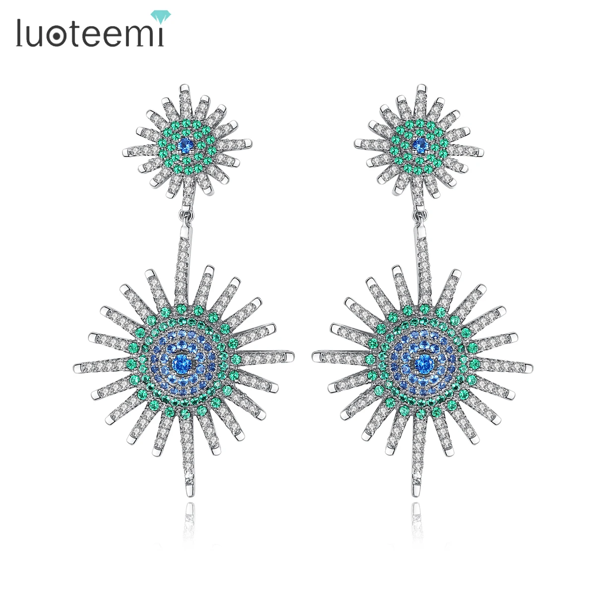 

LUOTEEMI 2021 New Fashion Ethnic Big Sparkling Dangle Earrings For Women Cubic Zirconia Paved Statement Earrings Brincos Gifts