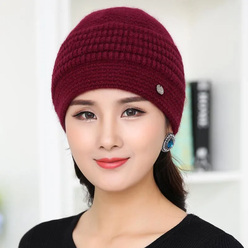 Вязаная Шапка бини для женщин осенние и зимние теплые шапки шапка мамы модный