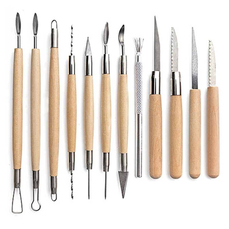 

30pcs/set DIY Clay Pottery Tool Drill Pen Ceramics Sculpting Carving Sculpture Art Craft Wooden Handle