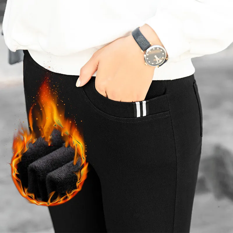 Новые эластичные черные теплые брюки с высокой талией зимние обтягивающие