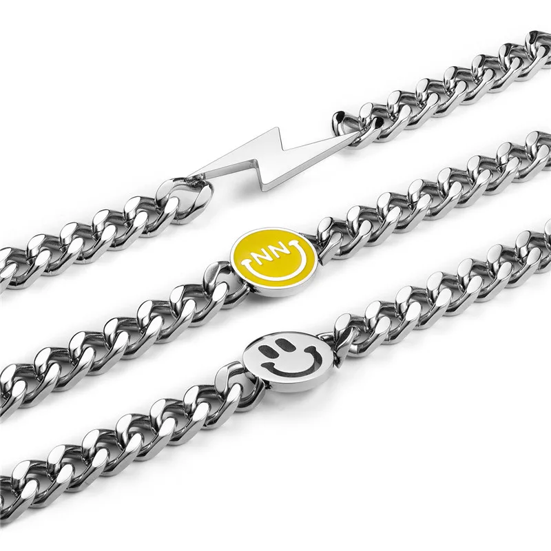 Новый набор из 3 штук браслетов с улыбающимися лицами для мужчин из титановой стали с кубинской звеньевой цепочкой, модные браслеты аксессуары хип-хопа.