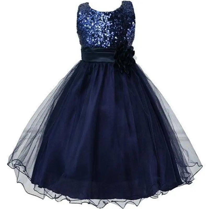 

Girl Layered Tulle Dress Child Sequins Sleeveless Princess Kids Bridesmaid Wedding Ball Gown