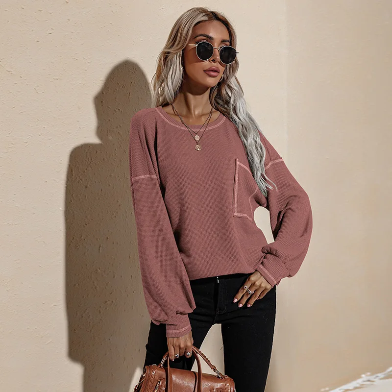 

Women's Fall Winter 2021 New Solid Color O Neck Long Sleeve Knitted Tops For Ladies Oversized All Match Chic Sweatershirt