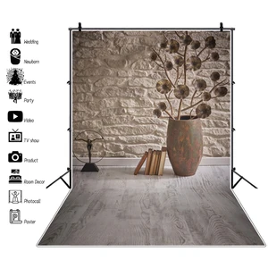 Фон для фотографирования детей Laeacco, винтажные кирпичные стены, стена деревянный пол книжки, цветы, гранж, фотозона