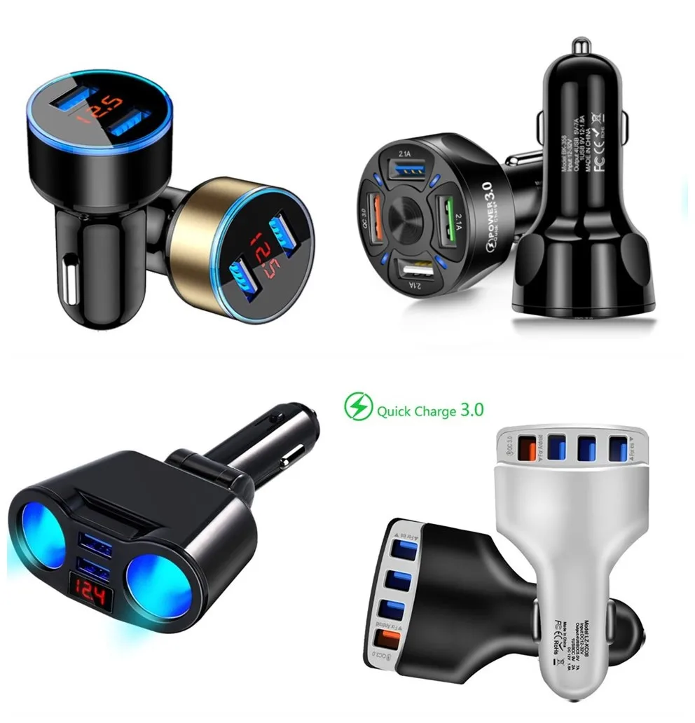 

Car USB Charger Quick Charge 3.0 4.0 Universal 18W Fast Charging in car 4 Port mobile phone charger for samsung s10 iphone 11 7