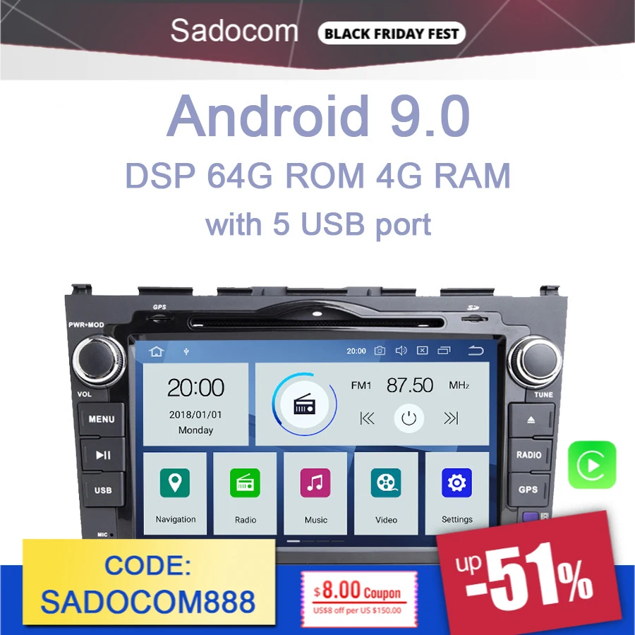 Автомобильный DVD-плеер 720P 8 &quotPX6 2 din Android 10 0 6 ядер 64 Гб ПЗУ 4 ОЗУ Авторадио GPS карта