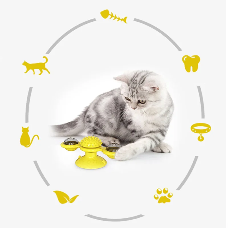 

Cat Windmill Toy Funny Massage Rotatable Toys With Catnip LED Ball Teeth Cleaning Pet Products Turn Windmill turntable sucker