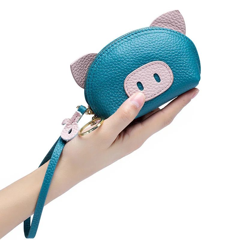 

Top Grain Cow Leather Cute Cartoon Pig Coin Purse Kwaii Wallet Women Wrist Strap Money Pouch Bag Zipper Change Purse Animal Bag