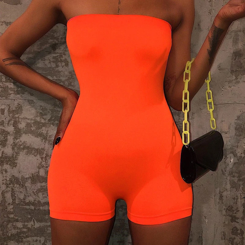 

2020 Sexy Women Off Shoulder Bodycon Slim Overalls High Waist Beach Short Playsuit Tube Tops Strapless Jumpsuit Romper Sportwear