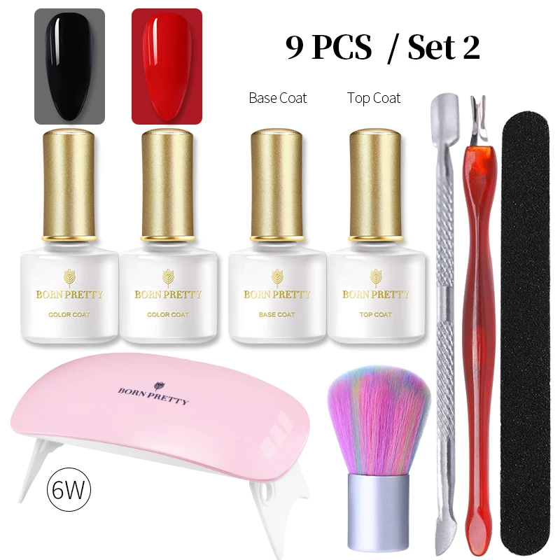 

BORN PRETTY Nail Set 6PCS/9PCS Gel Nail Polish Soak Off UV Gel With Nail Dryer Lamp Manicuirng Nail Art Gel Kit Base Top Coat