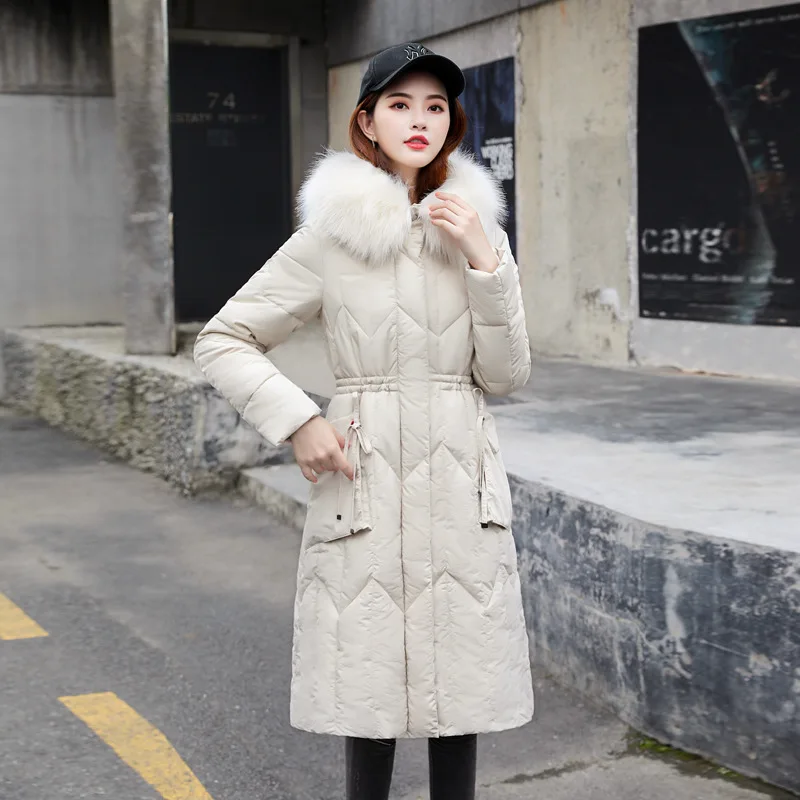 Женская куртка пуховик приталенная выше колена с капюшоном на зиму 2019|Женские