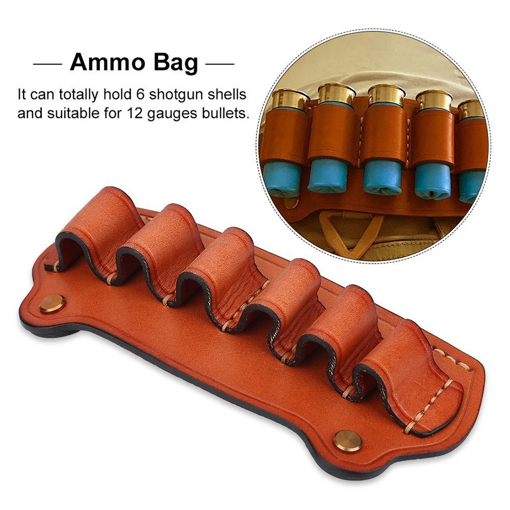 

Tactical Cowhide Leather Hunting Magazine Pouch 12 Gauge 6 shot bullet storage bag Ammo Bag Shell Holder Cartridge Belt