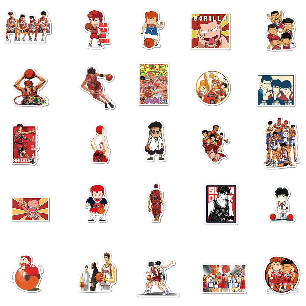 5/10/50 Uds Anime SLAM DUNK pegatinas Sakuragi Hanamichi Kaede Rukawa Ryota Mitsui calcoman&iacute;as Skateboard impermeable adhesivos para juguetes de ni&ntilde;o-4