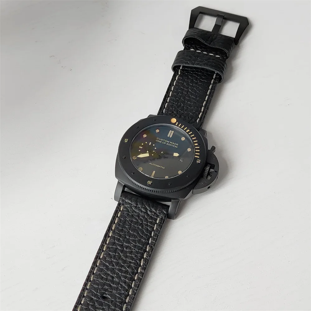 Bomax мужские часы 47 мм с кожаным ремешком автоматические водонепроницаемый чехол