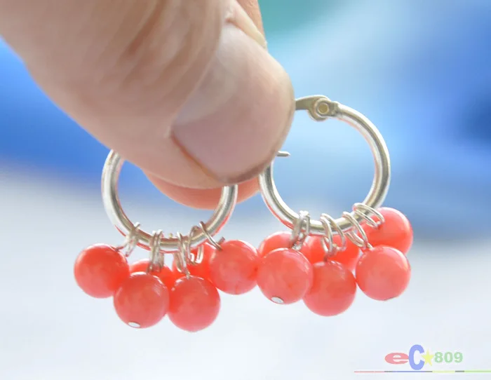 

S1580 6 мм натуральный розовый коралл круглые свисающие серьги серебро 925